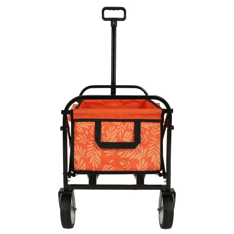 Minimeetall Colorful Collapsible Foldable Wagon Cart With Strapping System, Beach Wagon ,Utility Wagon Grocery Cart Camping Shopping Sports Gardeing Fishing Supports 225Lbs,Orange Leaf