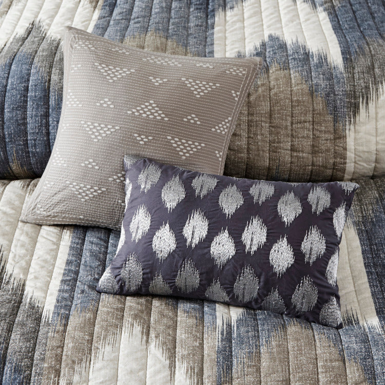 3 Piece Printed Cotton Quilt Set Navy Full Queen