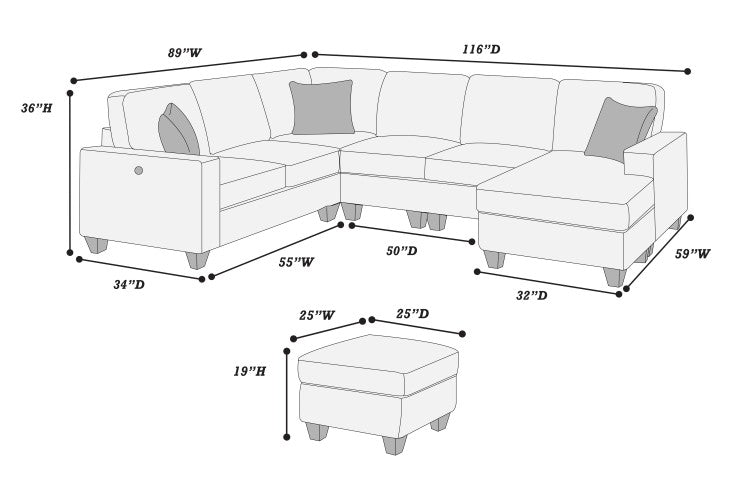 Slate Black Finish Contemporary Style 5Pc Sectional Set Left Arm Loveseat With Usb Port Corner Wedges Ottoman Armless Chairs Right Arm Loveseat With Chaise Primary Living Room