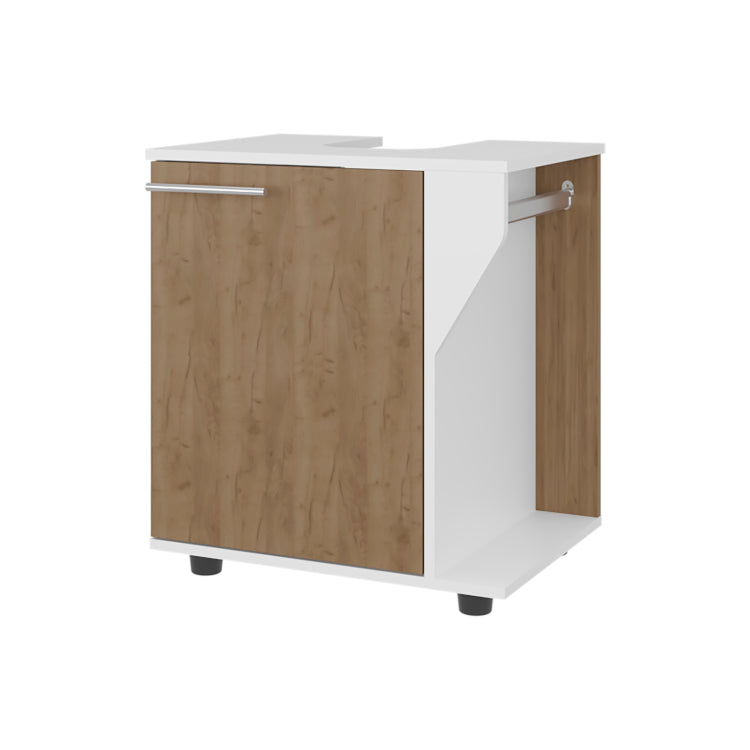 As Crz Under Sink Storage Cabinet For Pedestal Sink, Compact Bathroom Organizer With Side Compartment, White And Natural Oak