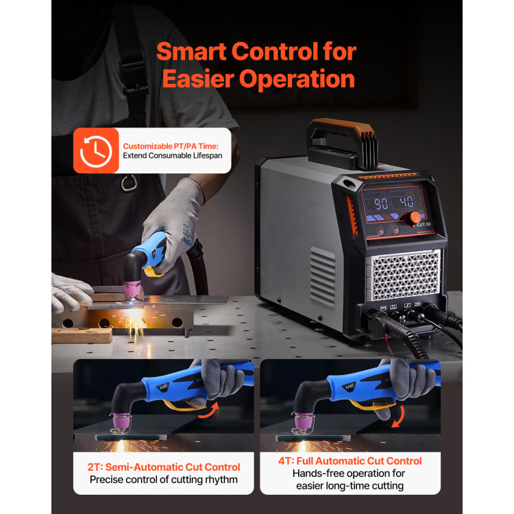 Plasma Cutter, 50A Non Touch Pilot Arc Plasma Cutting Machine, 110V 220V Dual Voltage Digital Display Igbt Inverter With 2T 4T Function & Adjustable Pa Pt Time For Home Repairs, Workshops