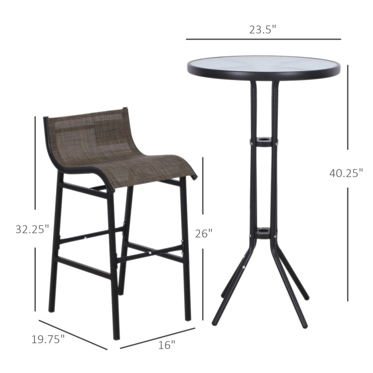 Outsunny 3 Piece Bar Height Outdoor Bistro Set For 2, Round Patio Pub Table 2 Bar Chairs With Comfortable Design & Strong Build, Tan