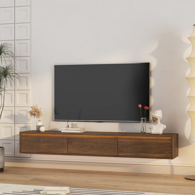 Floating Tv Stand, Wall Mounted Tv Shelf With Led Lights & Power Outlet,Cabinet For Wood Tv Stands For Living Room