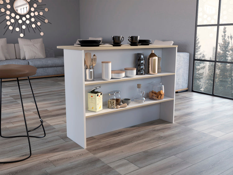 Fendi Kitchen Island With Ample Workstation And 2 Tier Shelf