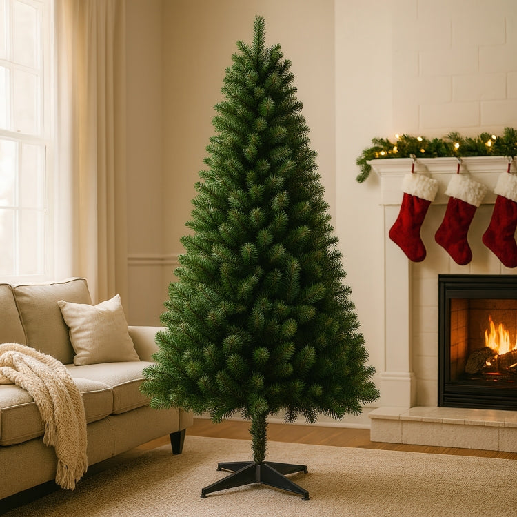 6Ft Unlit Artificial Christmas Tree With 490 Tips, Pvc Full Branches, Classic Green Holiday Tree With 4 Leg Plastic Stand For Indoor Home Decoration