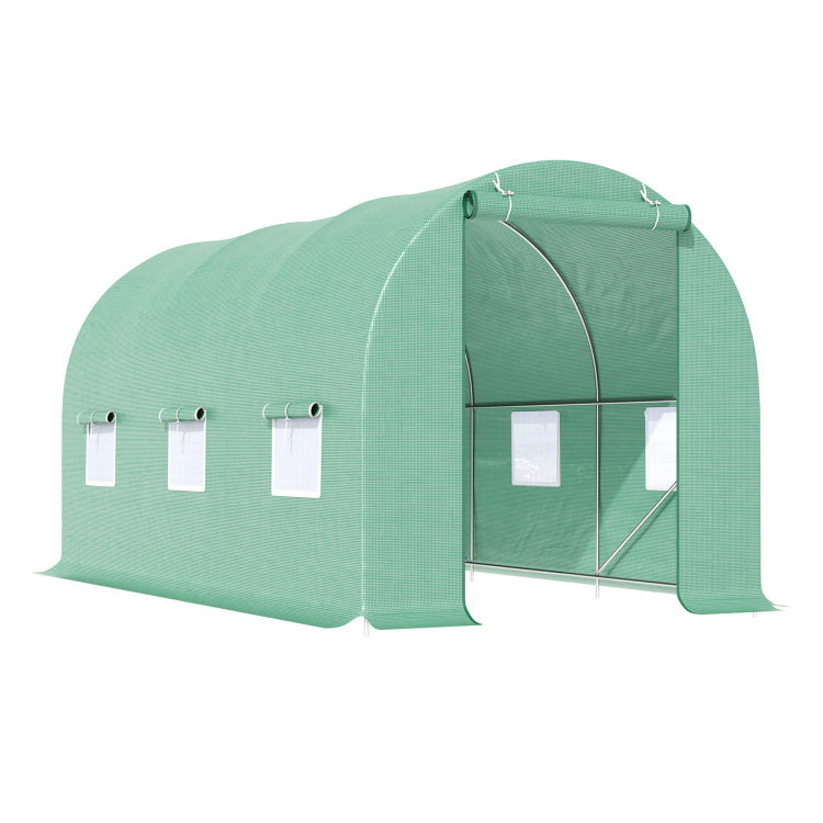 Outsunny 15' X 6' X 7' Walk In Tunnel Greenhouse Garden Plant Growing House With Door And Ventilation Window, Green