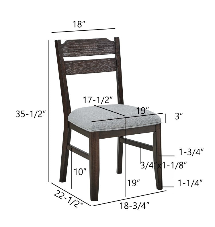 2Pc Dark Oak Finish Chair Dining Room Wooden Frame Gray Upholstery Seat Furniture