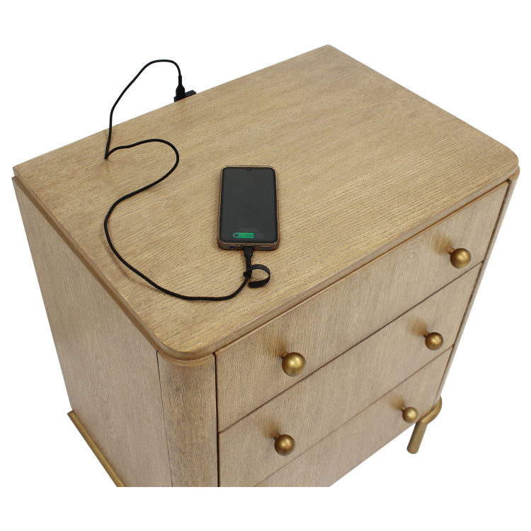 Sand Wash 3 Drawer Nightstand With Usb Ports
