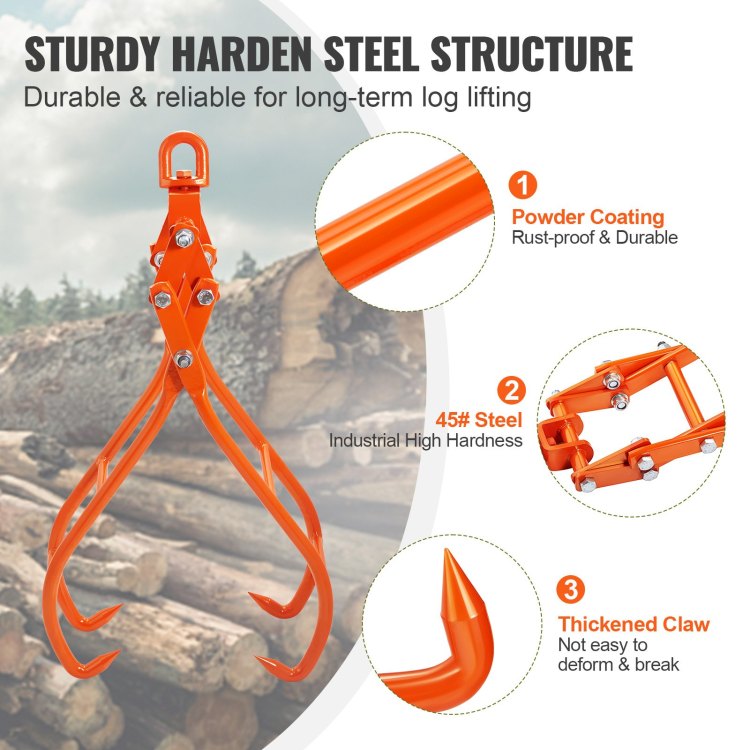 Timber Claw Hook, 28 Inch 4 Claw Log Grapple For Logging Tongs, Swivel Steel Log Lifting Tongs, Eagle Claws Design With 2205 Lbs 1000 Kg Loading Capacity For Tractors, Atvs, Trucks, Forklifts