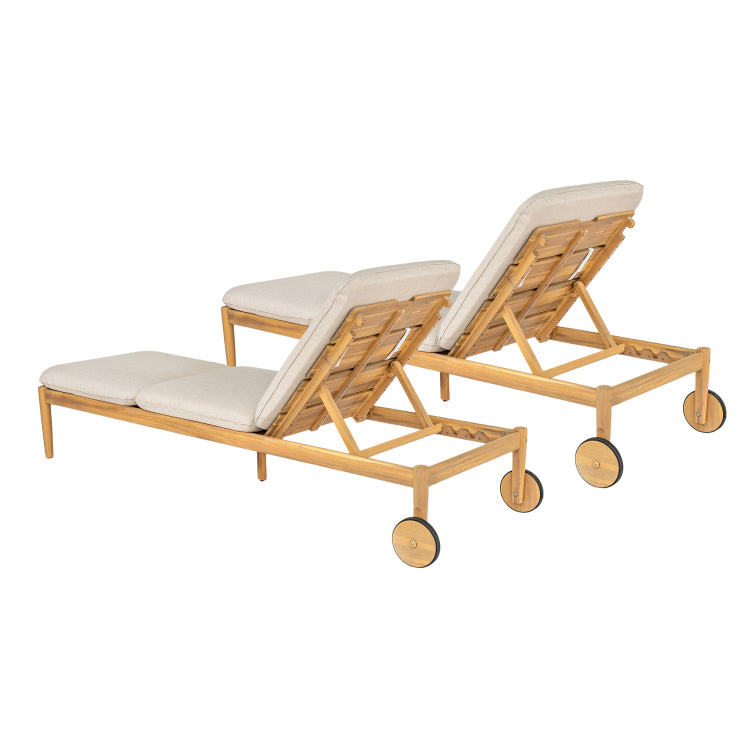 Riviera Outdoor Chaise Lounge With Wheels, Acacia Wood Frame Set Of 2