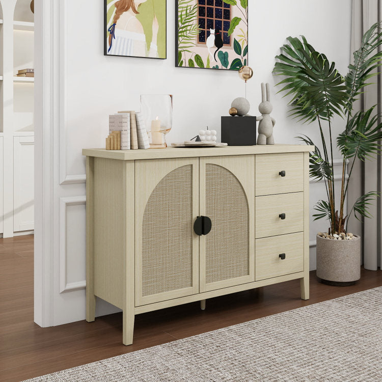 Rattan 2 Door 3 Drawer Cabinet, Suitable For Bedroom, Living Room, Study