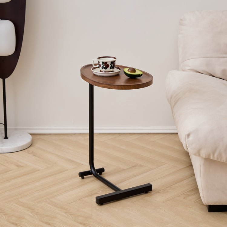 2 Pieces Brown C Shaped Side Table, Small Sofa Table For Small Spaces, Living Room, Bedroom