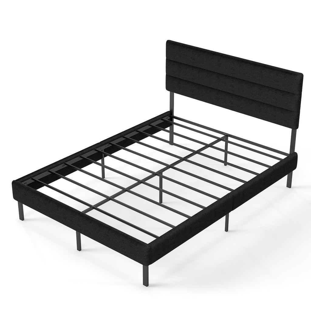 Full Size Upholstered Platform Bed Frame 14'' Underbed Storage, Linen Headboard, No Box Spring Needed