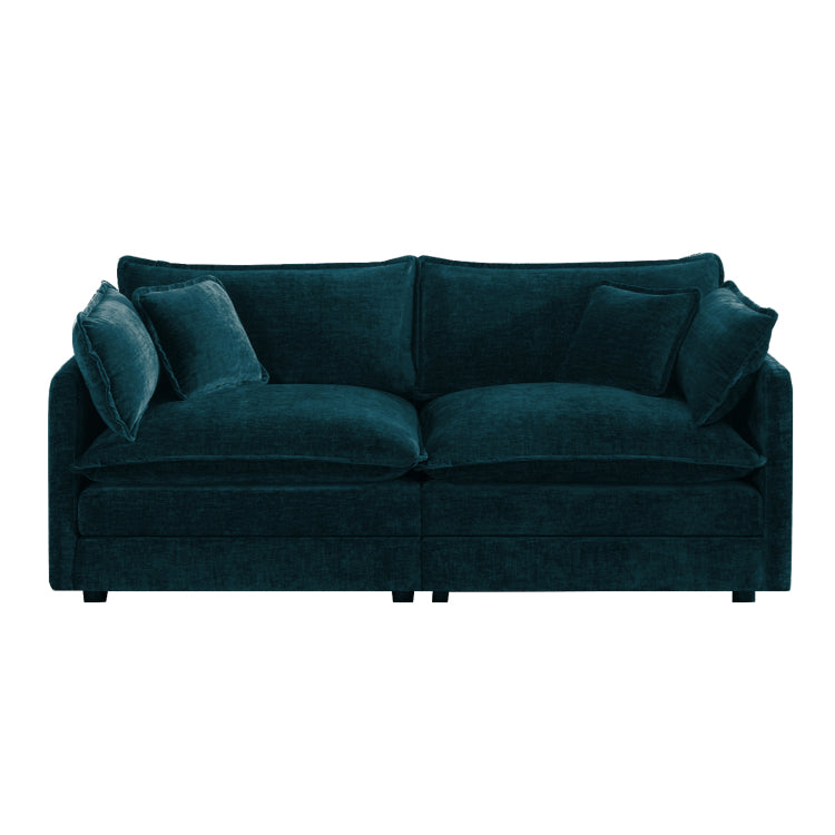 Modern Fabric Loveseat Sofa Couch For Living Room, Upholstered Large Size Deep Seat 2 Seat Sofa With 4 Pillows ,Blue Chenille