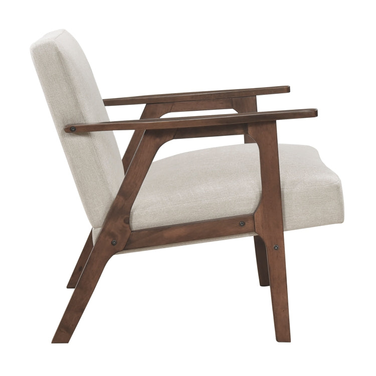 Modern Home Furniture Beige Fabric Upholstery 1Pc Accent Chair Brown Finish Solid Rubberwood Contemporary Cushion Seat