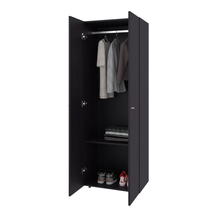 Basin 2 Door Tall Wardrobe Cabinet 66.9"H, Bedroom, Wenge