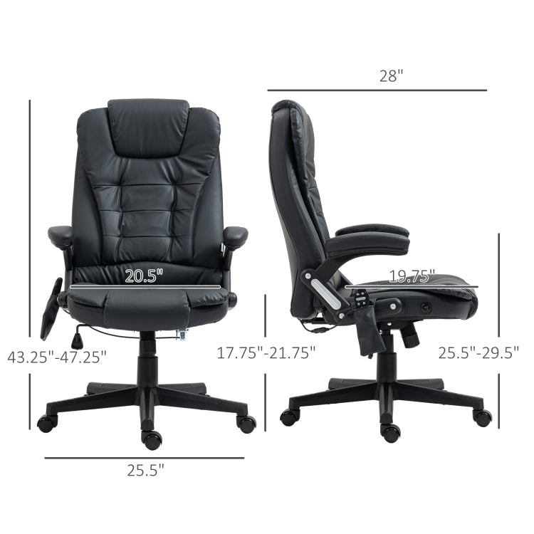 Homcom High Back Vibration Massage Chair, Heating Office Chair, Black
