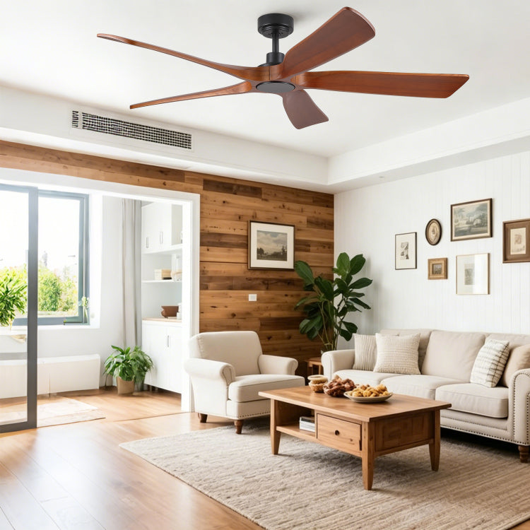 60" Modern Farmhouse Vintage Mahogany Solid Wood With Light And Remote Control, Noiseless, 6 Speeds Reversible, Quiet Dc S For Indoor Or Covered Outdoor Use, Etl Listed