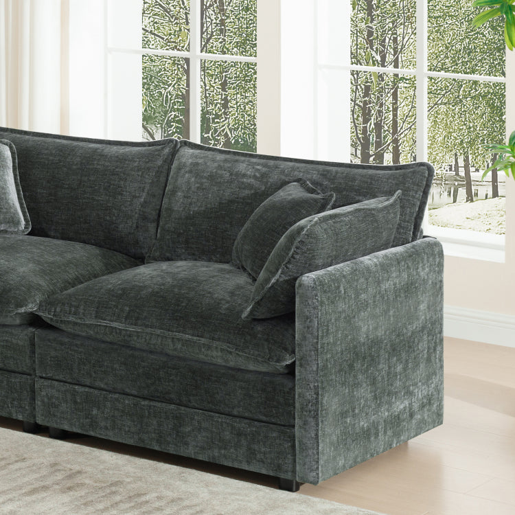 Free Combination Comfy Upholstery Modular Oversized L Shaped Sectional Sofa With Reversible Ottoman, Gray Chenille