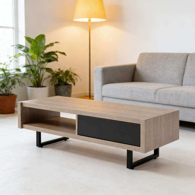 Mid Century Modern Ash Living Room Coffee Table,Tan