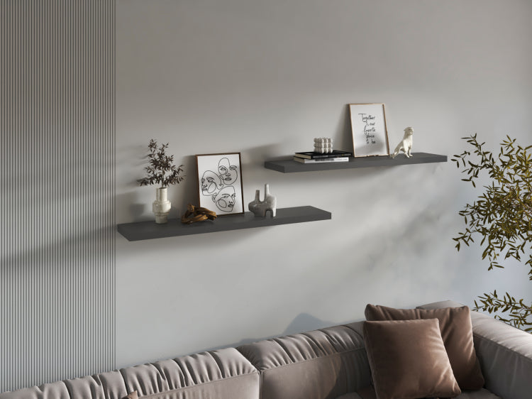 Floating Shelves 1.50" H, With 2 Shelf, Matt Gray