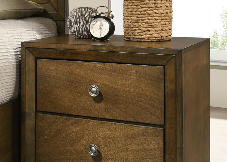 Walnut Finish 1Pc Nightstand Transitional Style Bedside Table 2 Drawers Zinc Iron Bronze Metal Knob