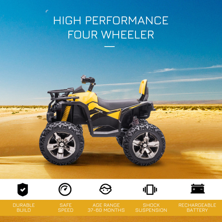 Aosom 12V Kids Atv Ride On Four Wheeler Toy Car With Music, Realistic Headlights, Wide Wheels, Rechargeable Battery Powered, For Boys And Girls, Yellow