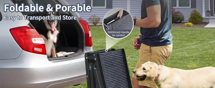 Dog Ramp For Car, 63" Long & 17" Wide Folding Portable Pet Stair Ramp With Non Slip Rug Surface, Extra Wide Dog Steps For Medium & Large Dogs Up To 250Lbs Enter A Car, Suv & Truck