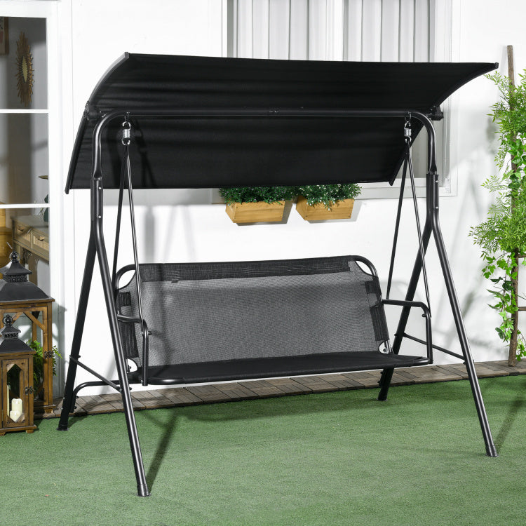 Outsunny 3 Seat Outdoor Patio Swing Chair With Removable Cushion, Steel Frame Stand And Adjustable Tilt Canopy For Patio, Garden, Poolside, Balcony, Backyard, Black 1