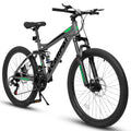 A2460 24 Inch Mountain Bike With Full Suspension, 21 Speed Shifter Lever With Gear Indicator, High Carbon Steel Frame, Mechanical Disc Brakes, Unisex For Men Women Adults, Ideal For Trails