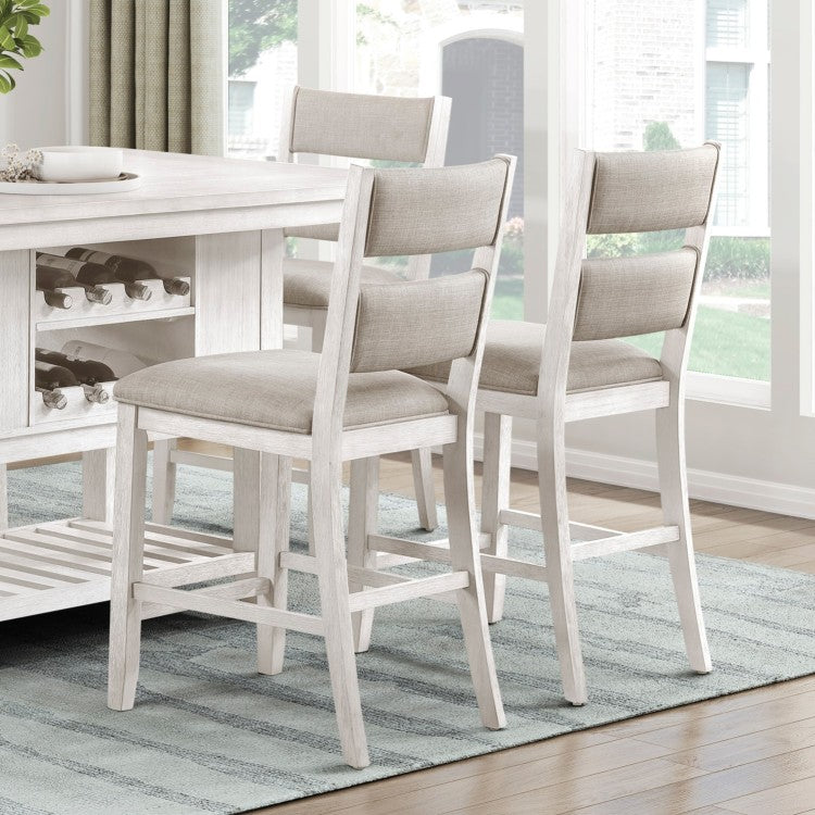 Modern Farmhouse Counter Height Chairs Set Of 2 Antique White Finish Upholstered Seat Back Dining Furniture