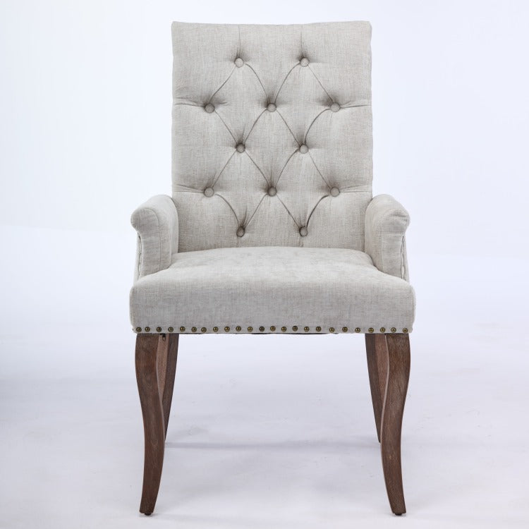 Upholstered Chenille Fabric Accent Dining Chair, Curved Solid Wood Legs, Elegant Tufted Club Dining Room Kitchen Room Arm Dining Chair, Single Pack,Beige,Sw1895Bg