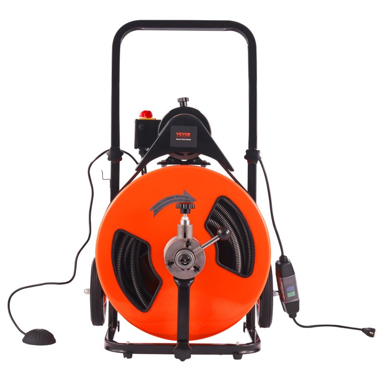 Drain Cleaning Machine 100Ft X 3 4 Inch, Sewer Snake Machine Auto Feed, Drain Auger Cleaner With 4 Cutter & Air Activated Foot Switch For 1" To 4" Pipes