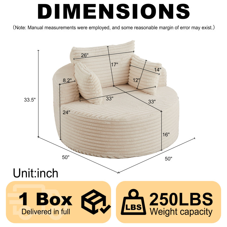50"L Corduroy Sponge Single Sofa,No Assembly Required,Fluffy Modern Sleeper Chair For Living Room, Bedroom, Lounge And Projection Room Not A Swivel Chair