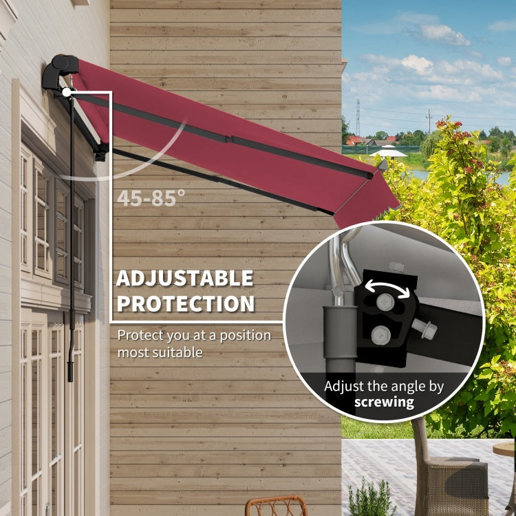 Outsunny 10' X 8' Retractable Awning, Patio Awnings, Sunshade Shelter W Manual Crank Handle, Uv & Water Resistant Fabric And Aluminum Frame For Deck, Balcony, Yard, Red