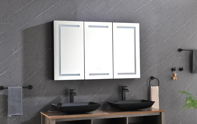 48 X 30 Inch Led Lighted Bathroom Medicine Cabinet With Mirror, Sockets, Dimmable, Anti Fog