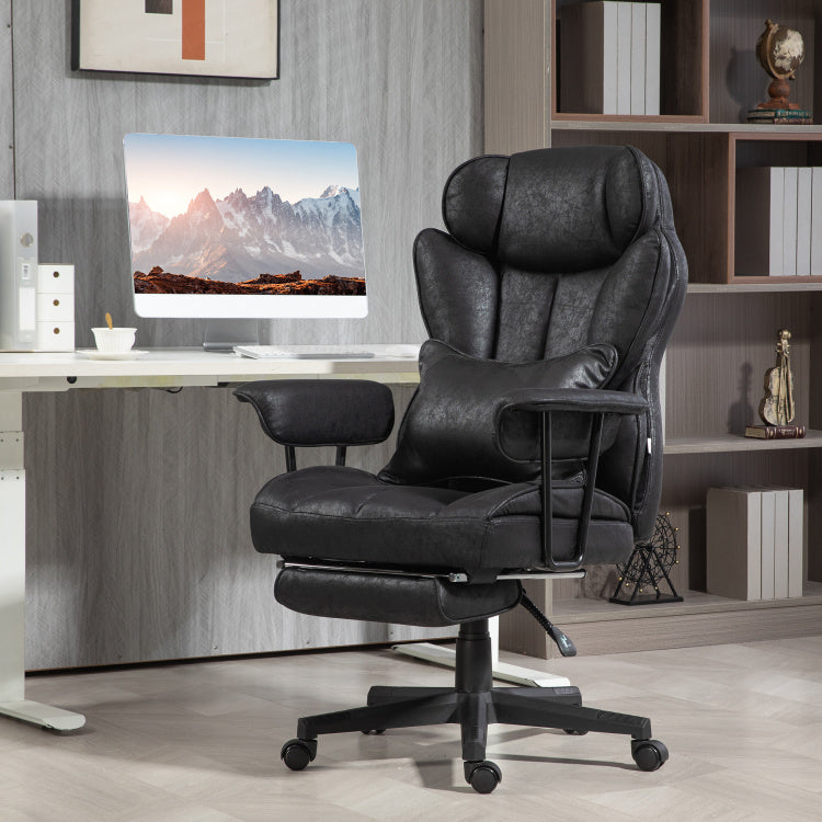 Homcom Massage Executive Office Chair With 6 Vibration Points, 400Lbs Heated Big And Tall Office Chair With Foot Rest And Lumbar Support, Microfiber Reclining Computer Desk Chair, Black