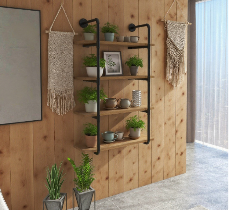 Rack Industrial Pipe Shelves Floating Wall Mounted Bookshelf, Metal Frame Display Rack