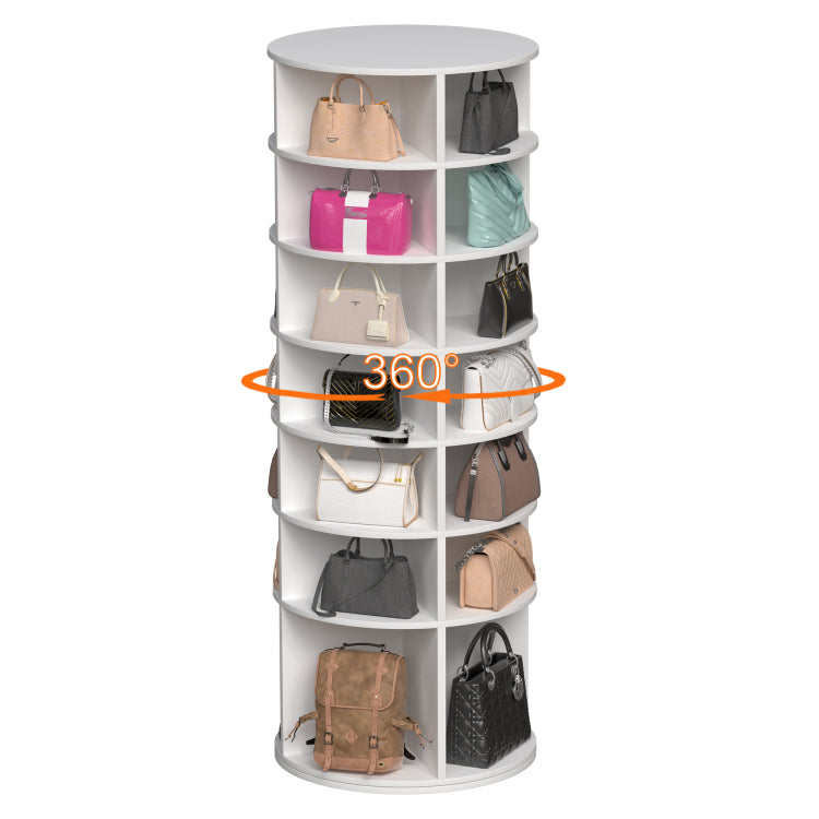 Rotating Shoe Rack Tower, 7 Tier Spinning Shoe Rack, Free Standing 360 Revolving Shoe Organizer, High Bottom Design Shoe Tower Spinning Storage Lazy Susany, Fits 28 Pairs Of Shoes 7 Tier White