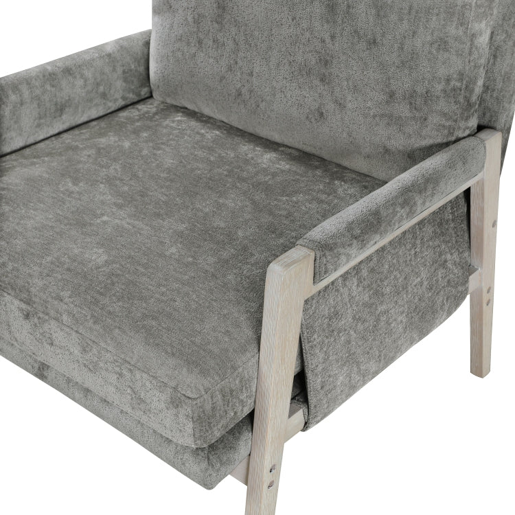 Modern Home Accent Chair Cushion Seat Back Chenille Fabric Upholstery Brownish Gray Solid Wood Furniture 1Pc