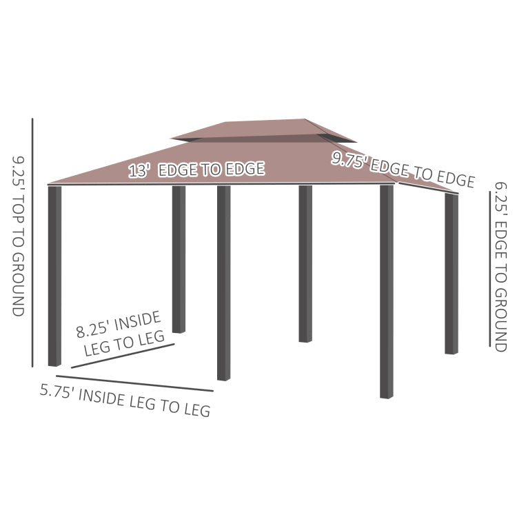 Outsunny 10' X 13' Patio Gazebo, Outdoor Gazebo Canopy Shelter With Curtains, Vented Roof, Steel Frame For Garden, Lawn, Backyard And Deck, Khaki