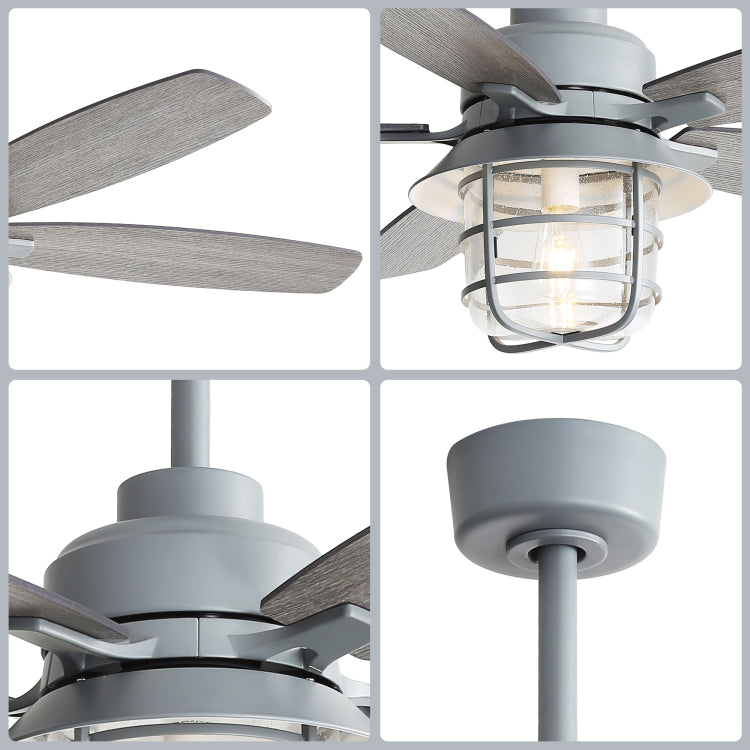 52 Inch Cement Grey With E26 Light,Glass Lampshade,5 Plywood Blades,Noiseless Dc Motor,6 Wind Speed