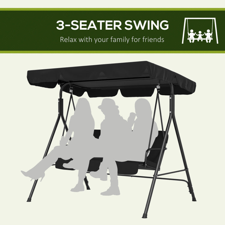 Outsunny 3 Seat Outdoor Patio Swing Chair With Removable Cushion, Steel Frame Stand And Adjustable Tilt Canopy For Patio, Garden, Poolside, Balcony, Backyard, Black 2