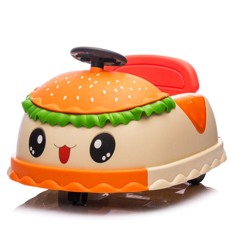 12V Kids Ride On Electric Bumper Car W Parents Control,Cute&Realistic Hamburger Design,360 Degree Rotation,Storing Space,Bluetooth,Music,Usb,Silent Wheel,Led Lights,Power Display,Anti Rollover For 2