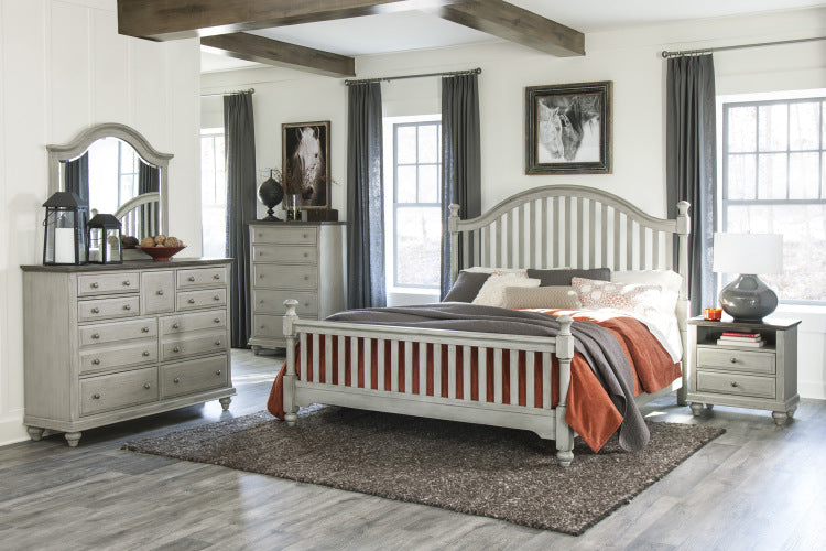 Classic Light Gray Finish 1Pc Nightstand With 2X Drawers And Storage Cubby Dark Brown Top Modern Farmhouse Design Bedroom Furniture Side Table