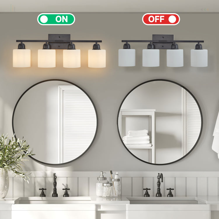 Black Bathroom Light Fixtures, 4 Light Modern Vanity Light Over Mirror, Wall Sconces With Milky White Frosted Glass Shades, E26 Socket Bulbs Not Included
