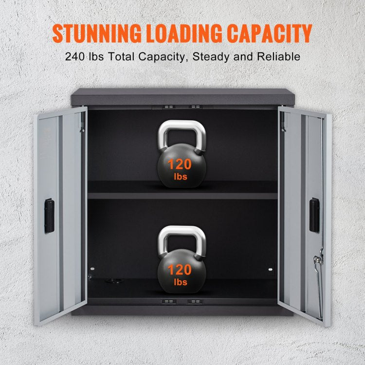 Foldable Wall Cabinet, Metal Garage Cabinet Wall Mounted 26" Small Cabinet 240 Lbs Loading Capacity Adjustable Shelf Magnetic Door File Locker For Garage Office Home Black