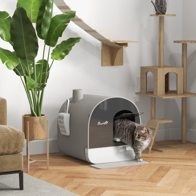 Pawhut Cat Litter Box With Lid, Covered Litter Box For Indoor Cats With Tray, Scoop, Filter, 17" X 17" X 18.5", Light Gray