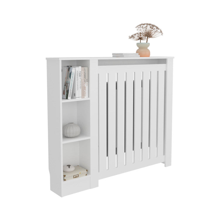 Radiator Cover Cabinet Joseph With Slatted Frame And 3 Shelves, Decorative Heater Cover, Modern Furniture Accent, White