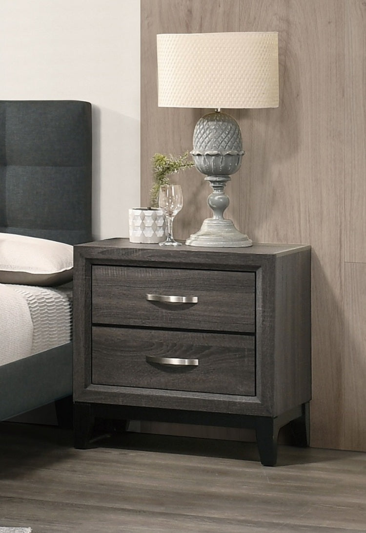 Bedroom Furniture Rustic Grey Oak Simple 1Pc Nightstand 2 Drawers Bed Side Table Solidwood